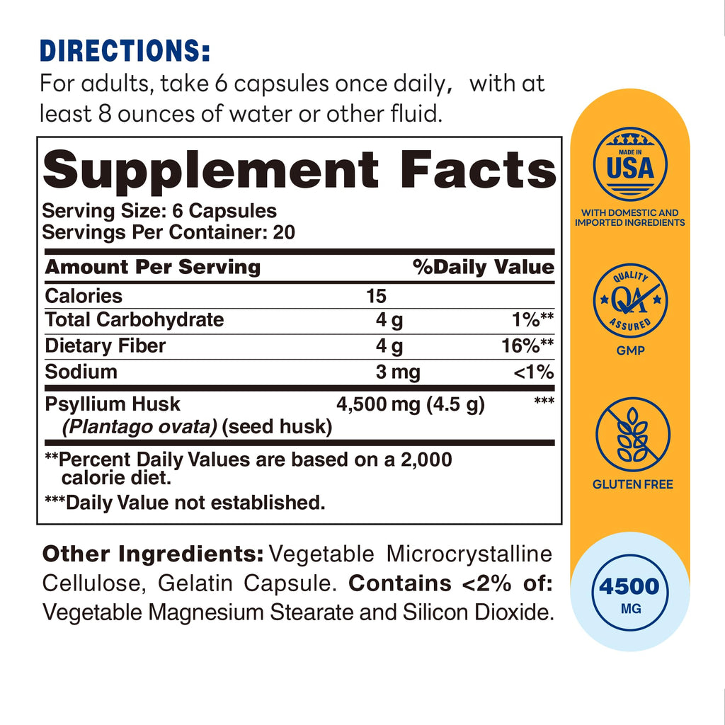 Psyllium Husks Capsules 4500 mg 120 Capsules K252562
