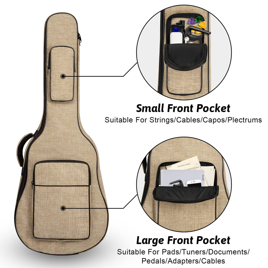 Khaki Acoustic Guitar Bag with Waterproof Padding and Shoulder Strap B788