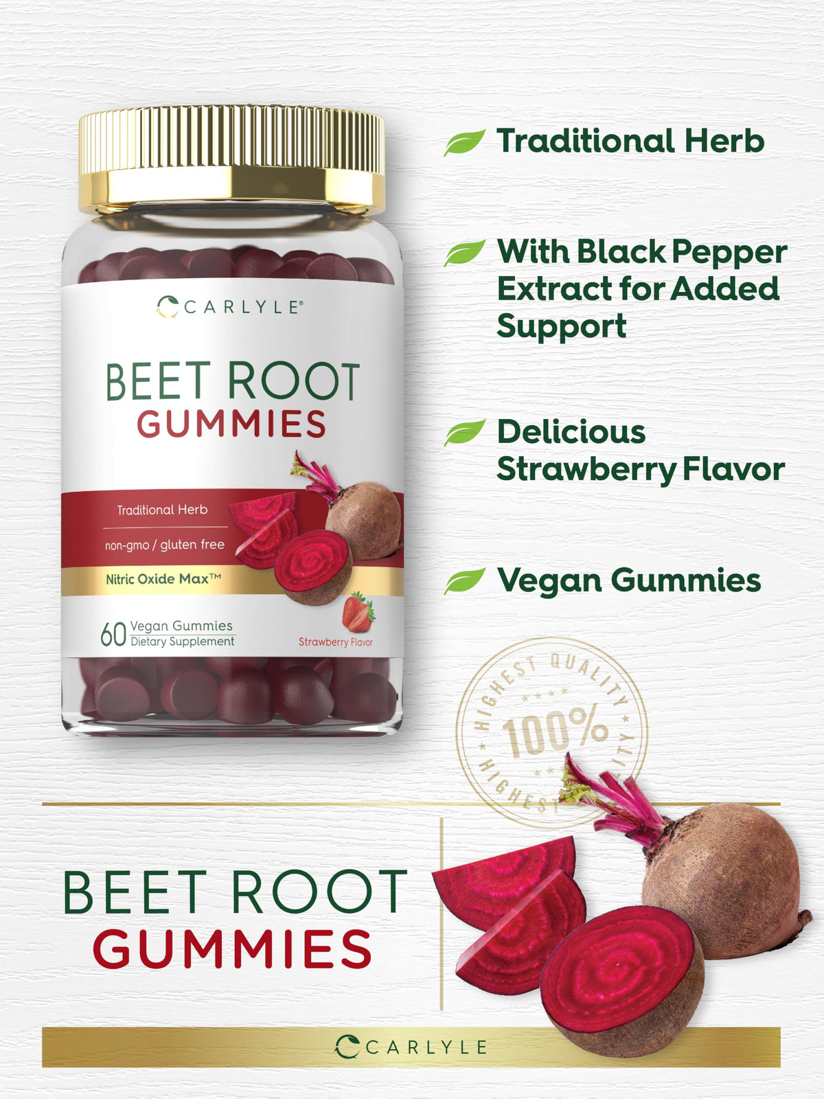Beet Root Gummies 60 Count Strawberry Flavor P74802