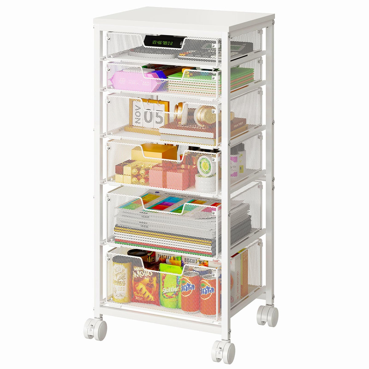 6 Drawers Rolling Utility Cart with Wooden Tabletop H437