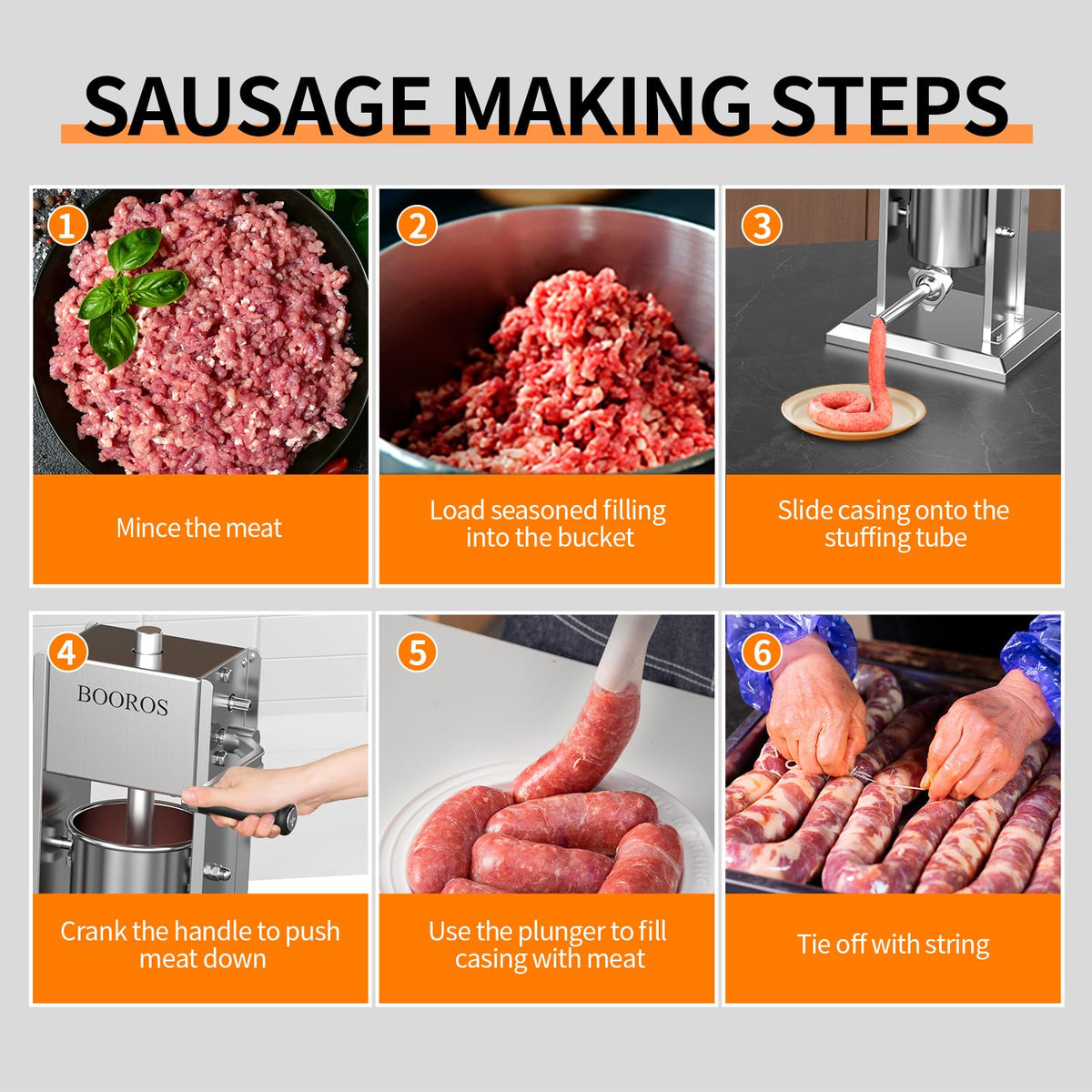 Manual Sausage Stuffer, 11Lbs/5L Meat Stuffer, 4 Stuffing Tubes K5175
