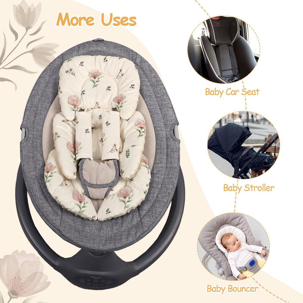 Infant Car Seat Insert with 2 Strap Pads, Reversible Head and Body Support R445