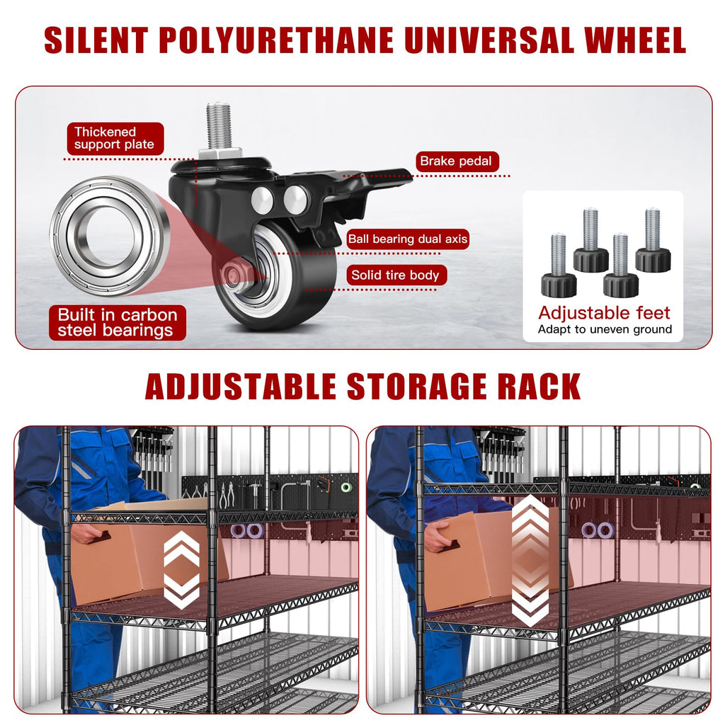 60”W 5 Tier Heavy Duty Metal Wire Shelving with Wheels U98846