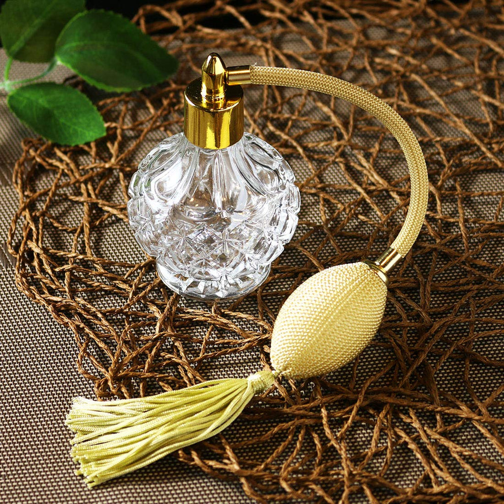 Clear Checked Carved Glass Refillable Perfume Bottle with Spray Atomizer, Pack of 2 V573
