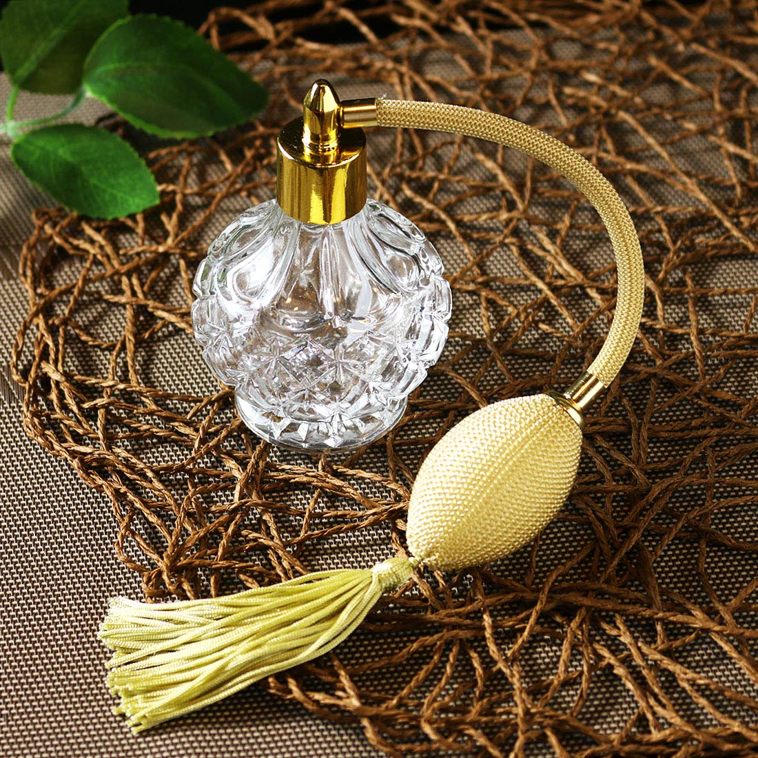 Clear Checked Carved Glass Refillable Perfume Bottle with Spray Atomizer, Pack of 2 V573