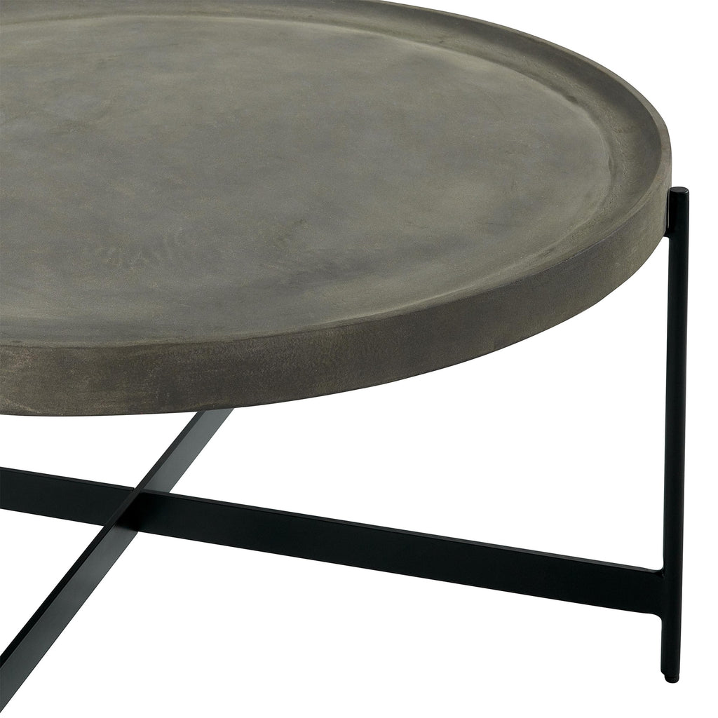 42-Inch Round Concrete-Coated Wood Coffee Table with Tray Top F4951