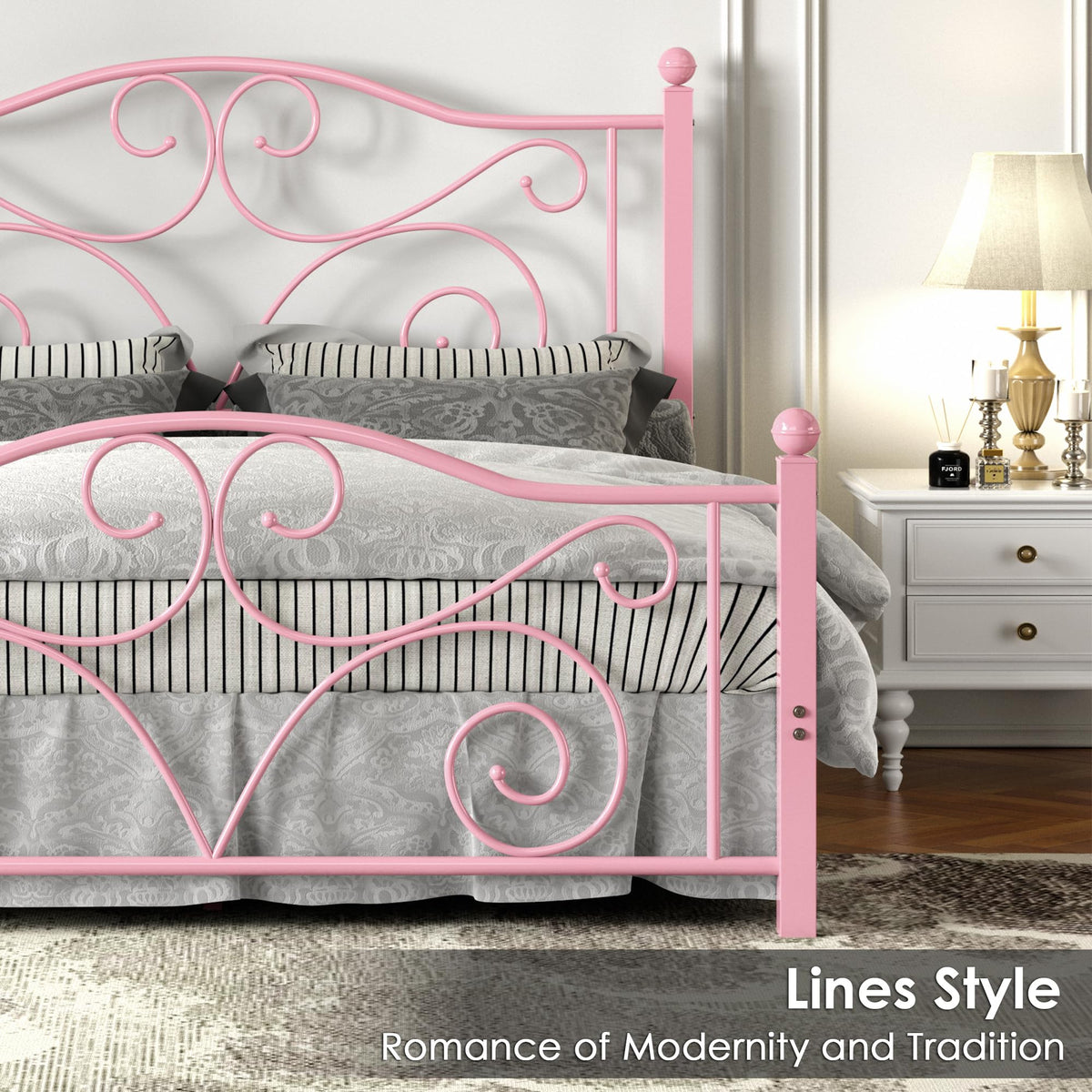Full Size Metal Bed Frame with Headboard and Footboard C626
