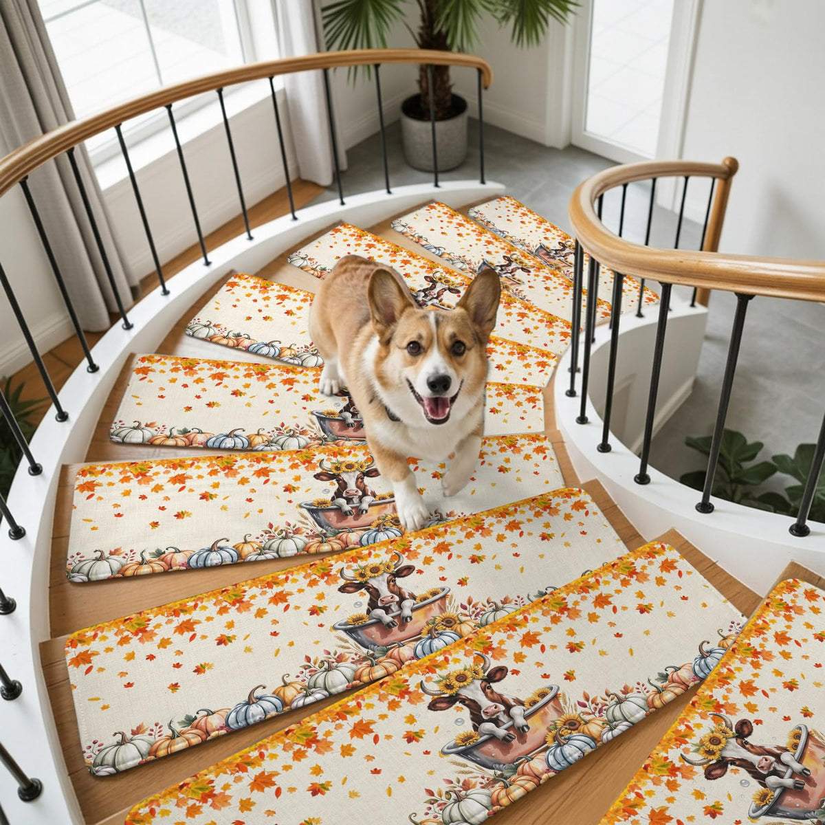 Fall Pumpkin Maple Leaves Non Slip Carpet Stair Treads 4 Pack 8"x30" K8571