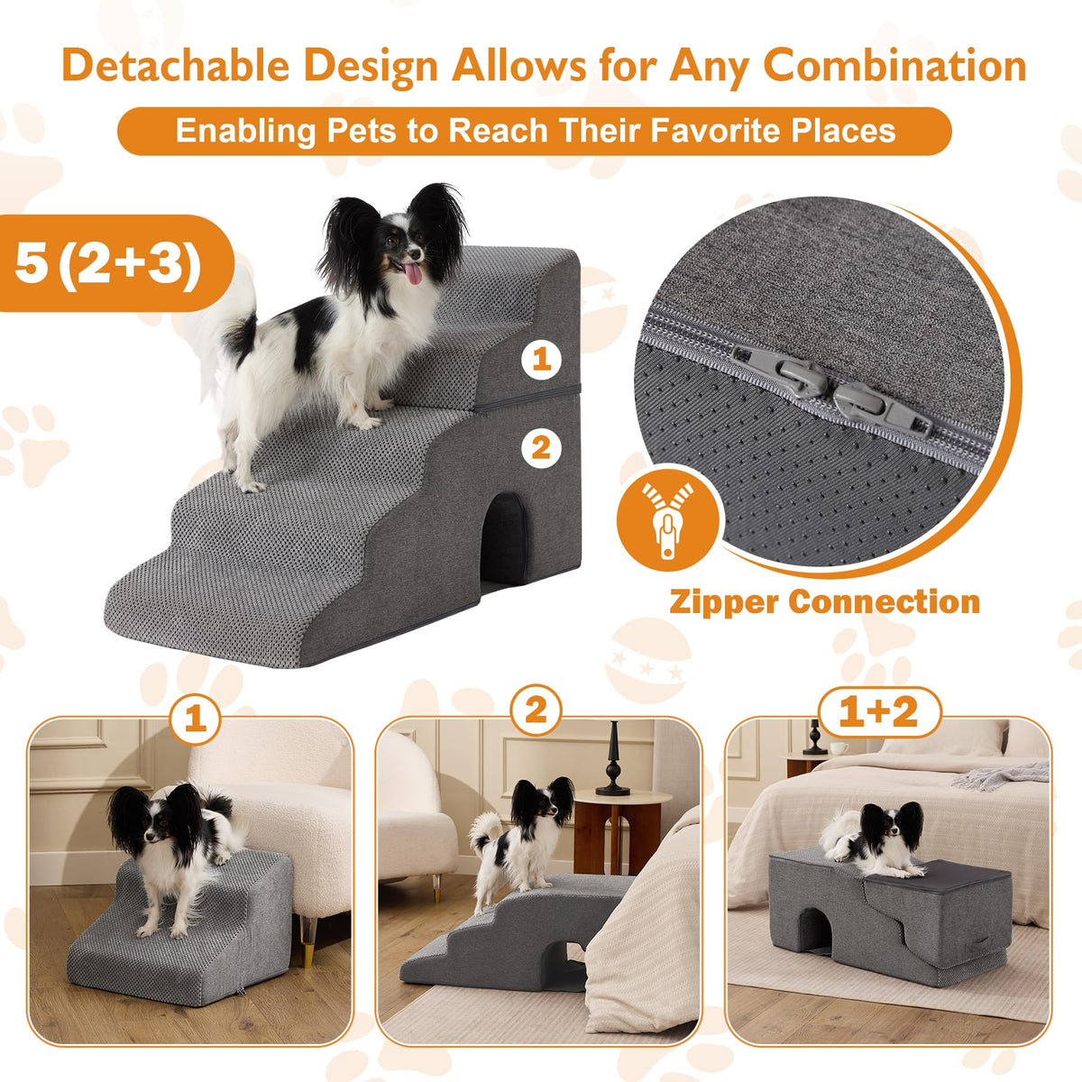 Grey 5-Step Dog Stairs W363917