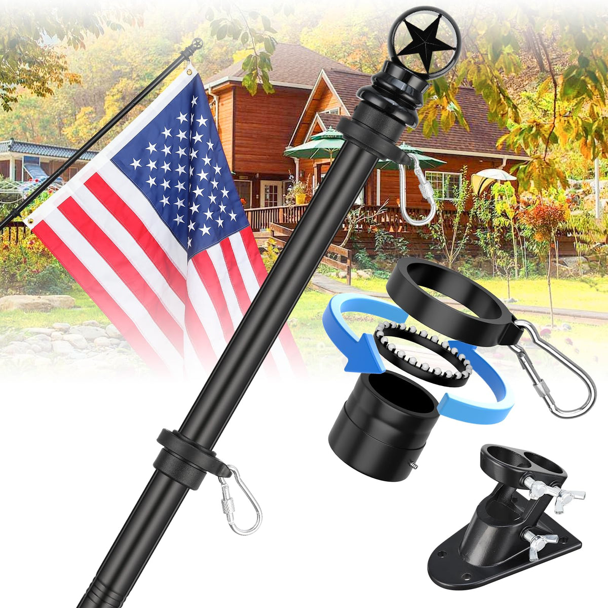 5ft Tangle-Free Stainless Steel Flag Pole Kit C1151