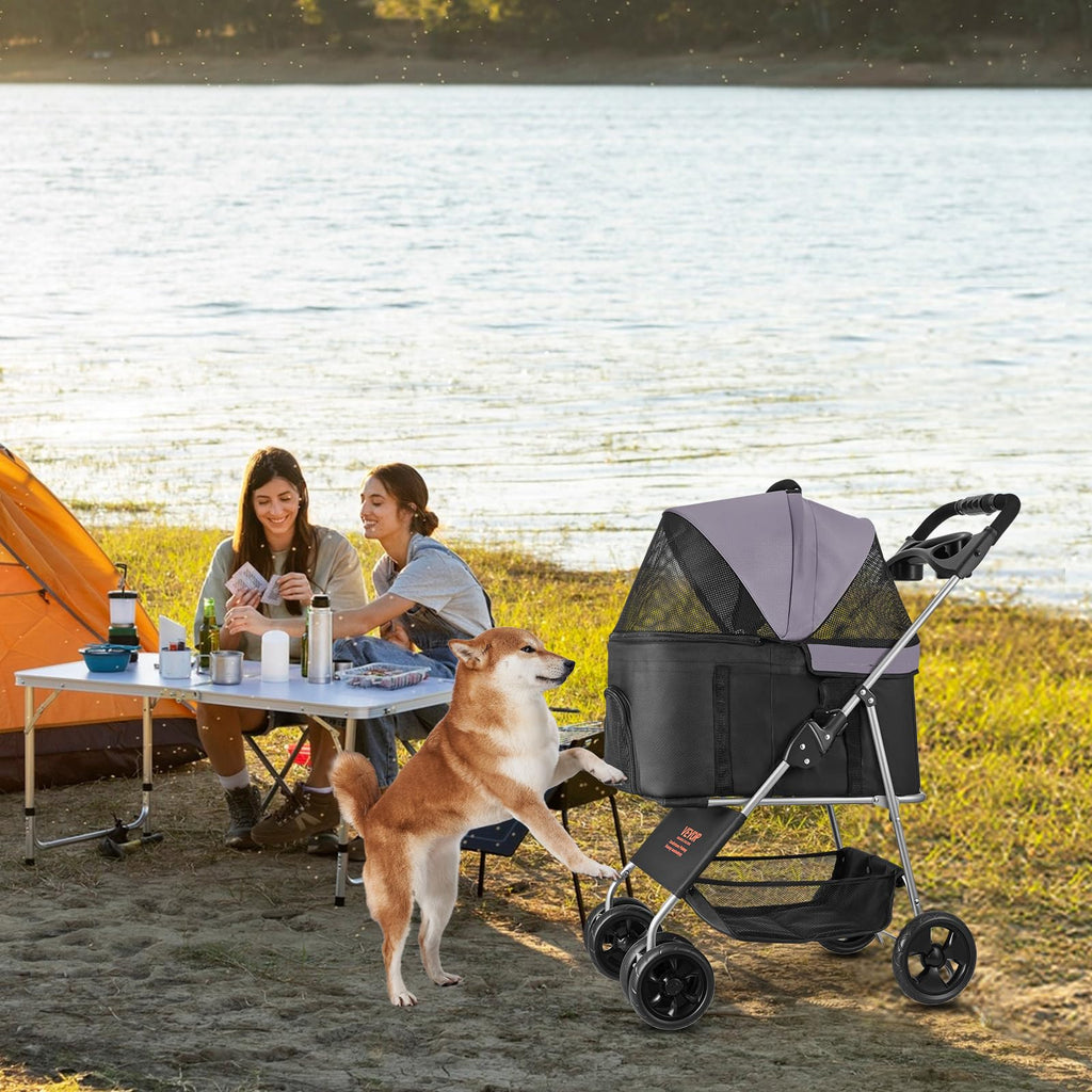 Foldable 4 Wheels Pet Stroller with Detachable Carrier F80001