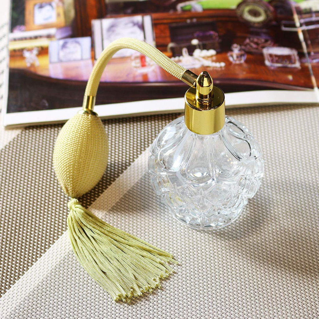 Clear Checked Carved Glass Refillable Perfume Bottle with Spray Atomizer, Pack of 2 V573