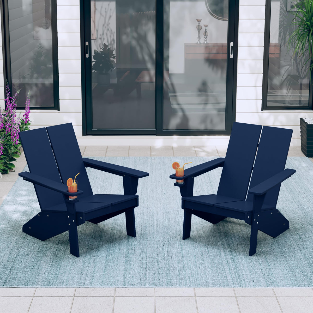 Navy Blue HDPE Outdoor Chair Set of 2 F66922