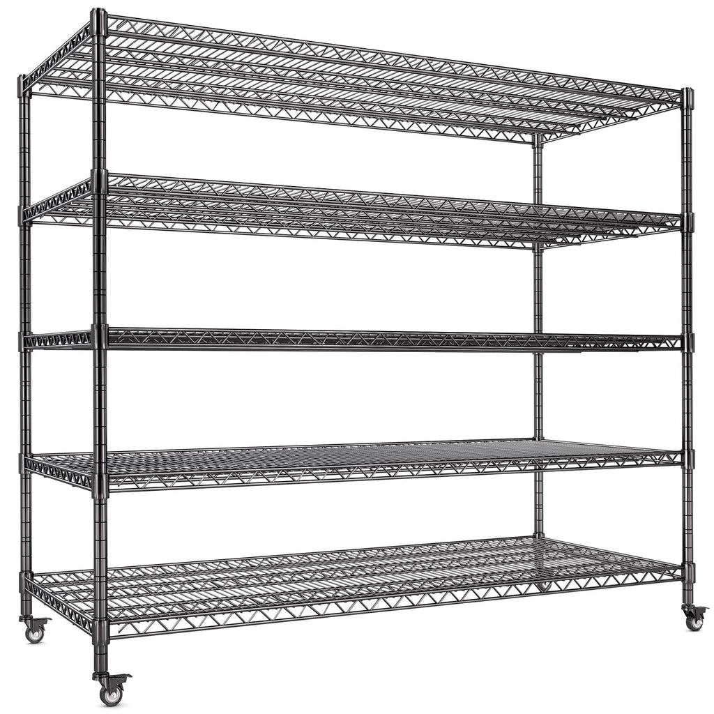60”W 5 Tier Heavy Duty Metal Wire Shelving with Wheels U98846