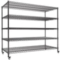 60”W 5 Tier Heavy Duty Metal Wire Shelving with Wheels U98846