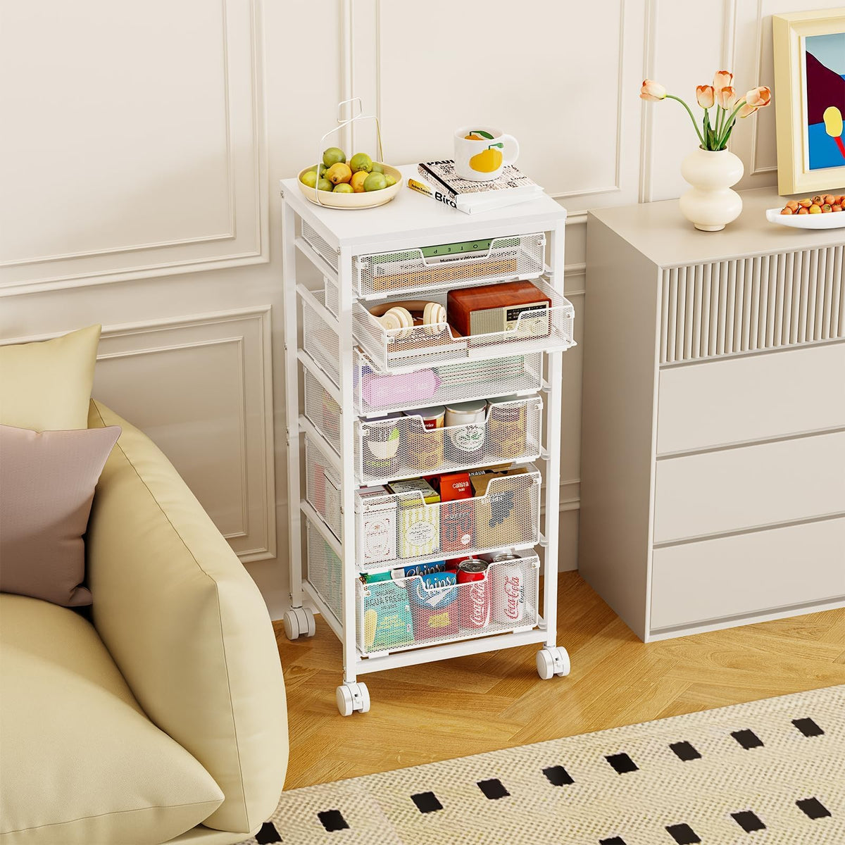 6 Drawers Rolling Utility Cart with Wooden Tabletop H437