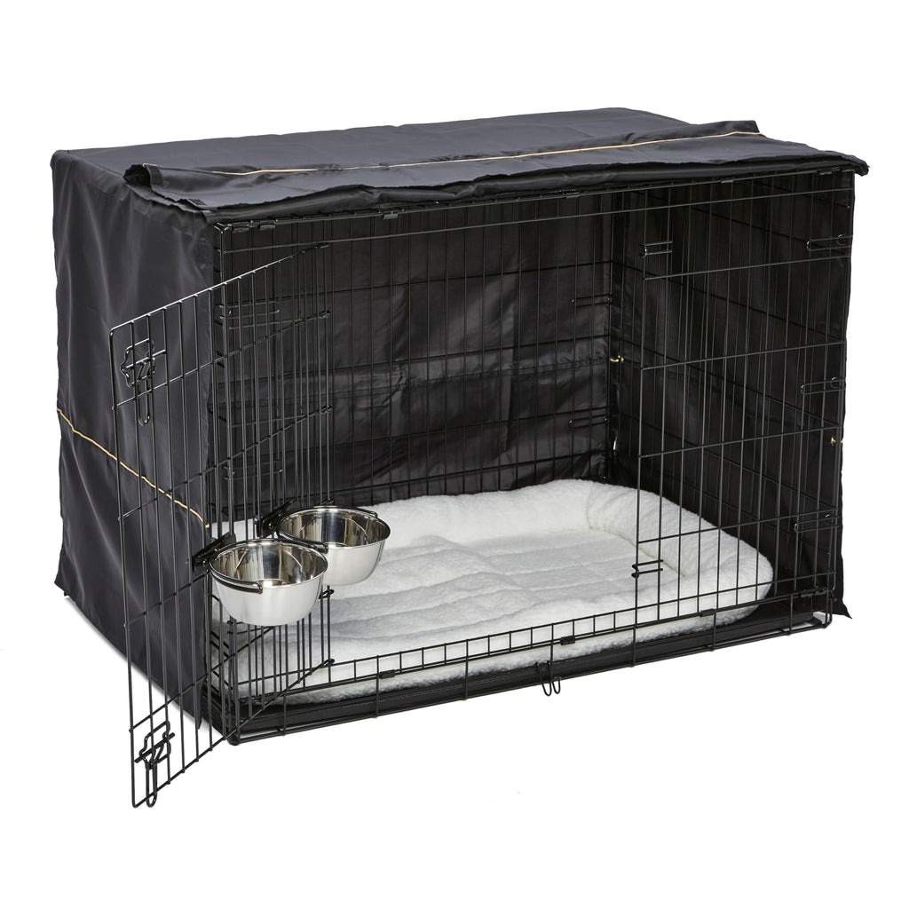 42-inch Double Door Dog Crate with Pet Bed, 2 Bowls and Privacy Cover E290
