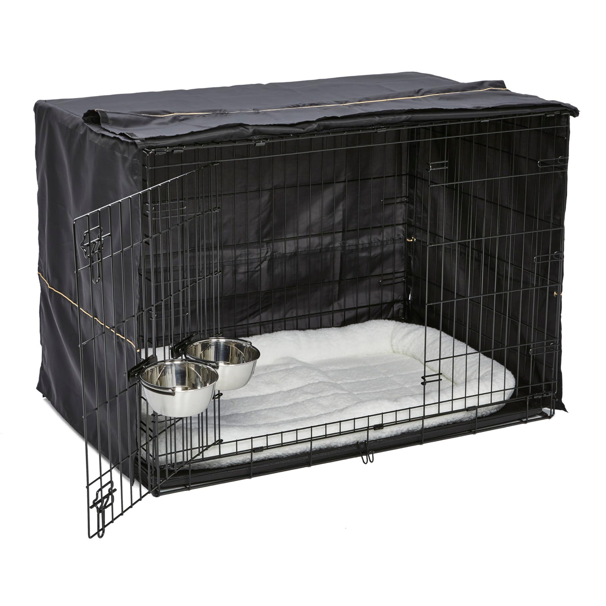 42-inch Double Door Dog Crate with Pet Bed, 2 Bowls and Privacy Cover E290
