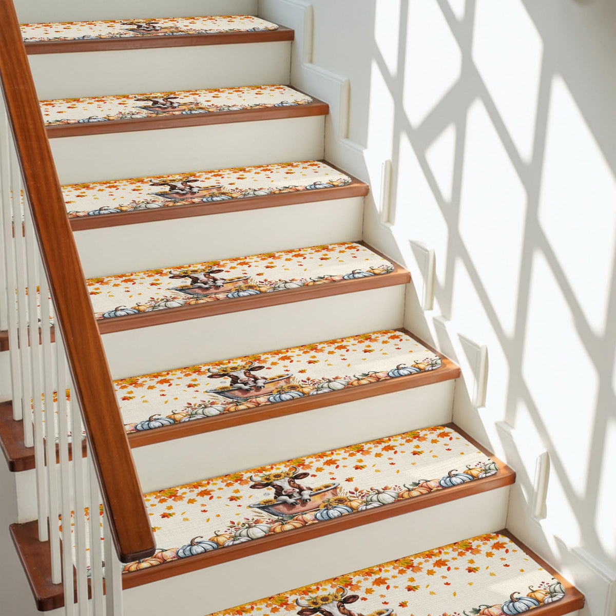 Fall Pumpkin Maple Leaves Non Slip Carpet Stair Treads 4 Pack 8"x30" K8571