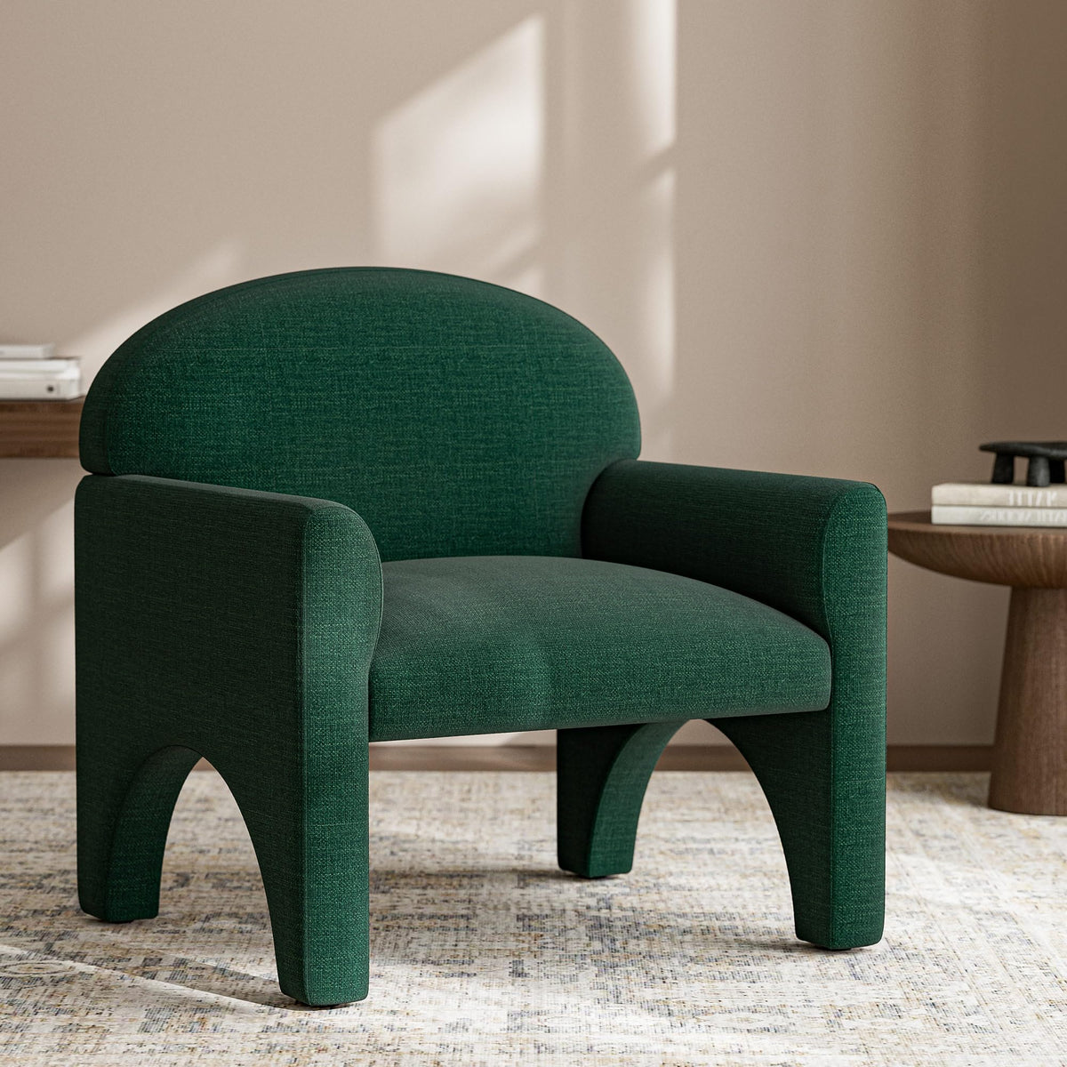 Green Upholstered Accent Chair Set of 2 with Rubber Wood Legs F1703