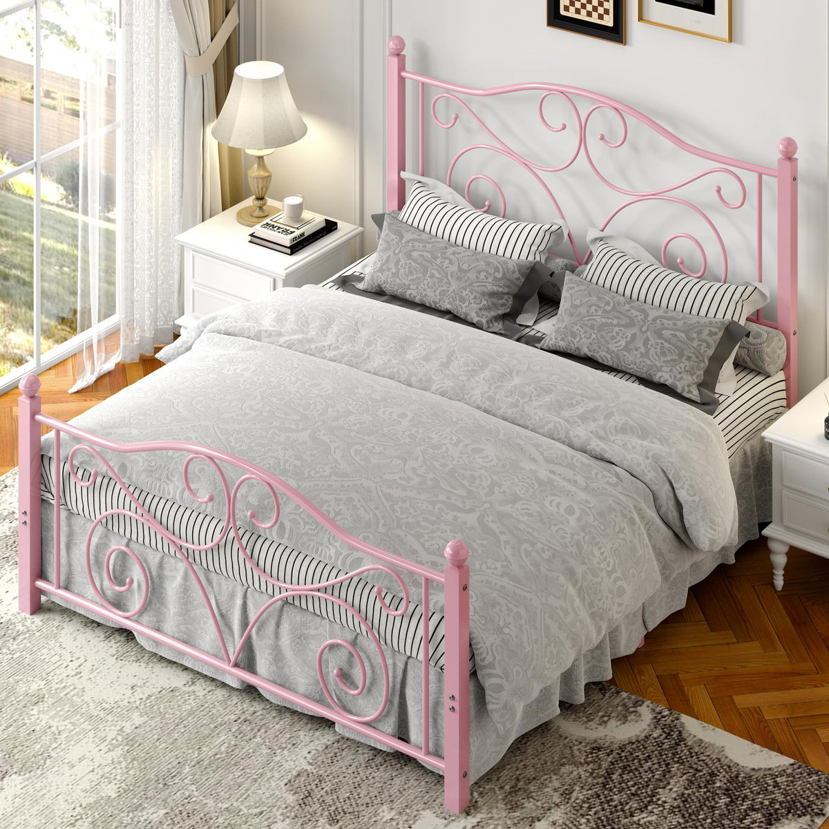 Full Size Metal Bed Frame with Headboard and Footboard C626