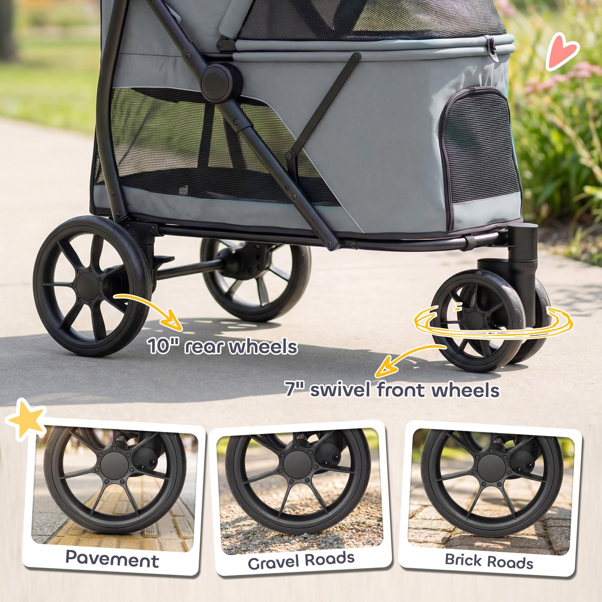 3 Wheel Pet Stroller up to 44 lbs Gray E854