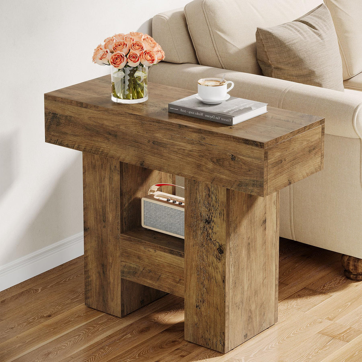 2-Tier Narrow Side Table with Storage Shelf L823