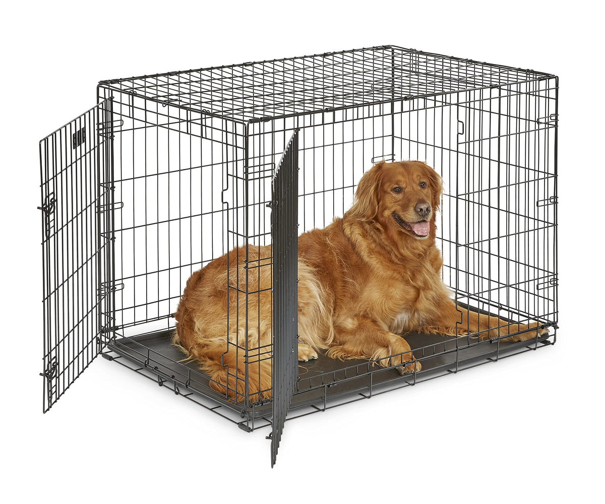 42-inch Double Door Dog Crate with Pet Bed, 2 Bowls and Privacy Cover E290