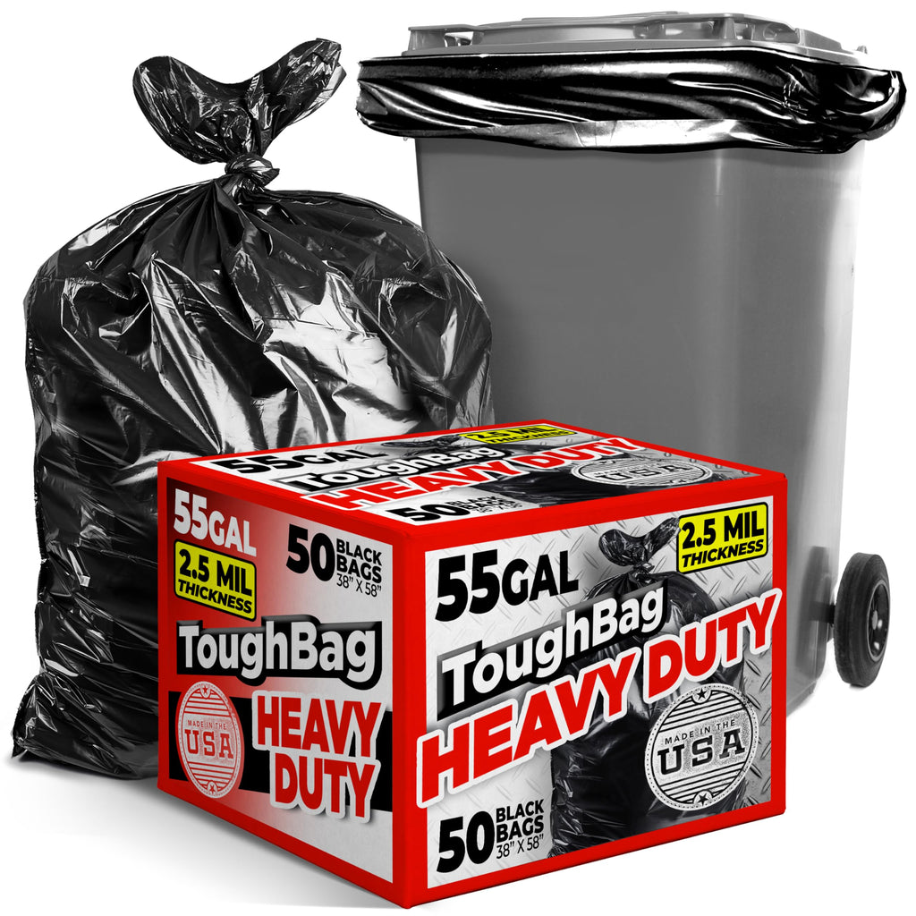 55-60 Gallon Heavy Duty Trash Bags, 50 Count, Black, 2.5 Mil D6851