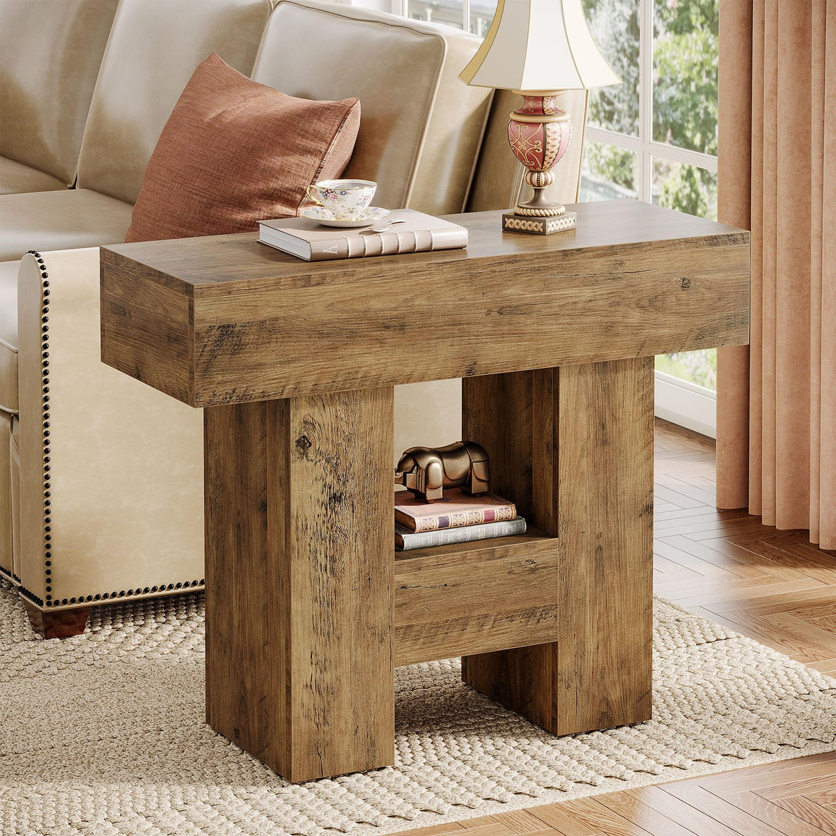 2-Tier Narrow Side Table with Storage Shelf L823