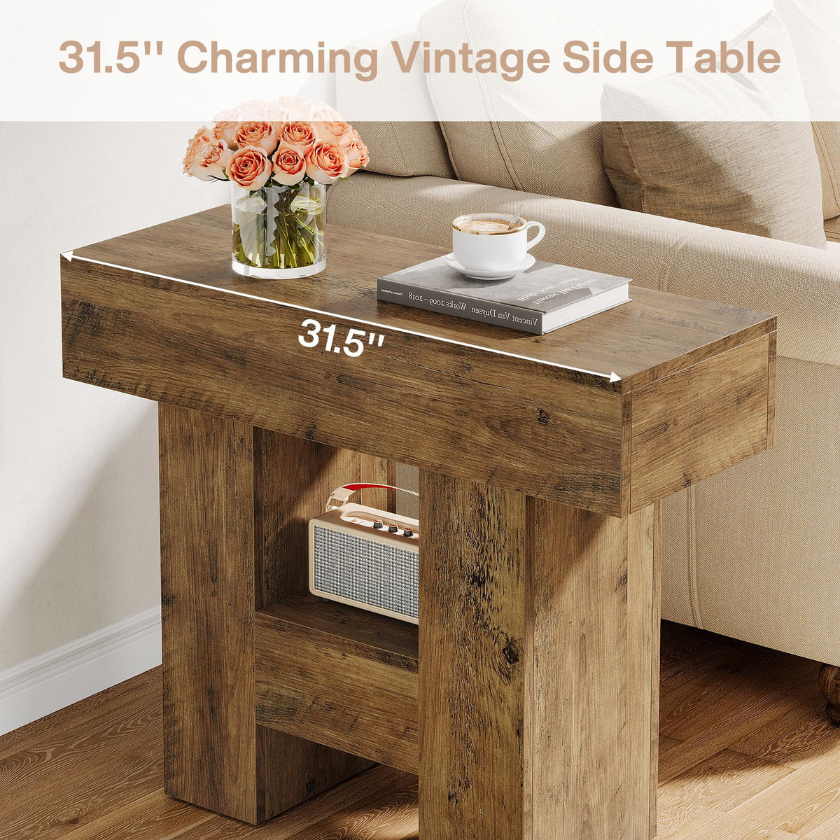 2-Tier Narrow Side Table with Storage Shelf L823