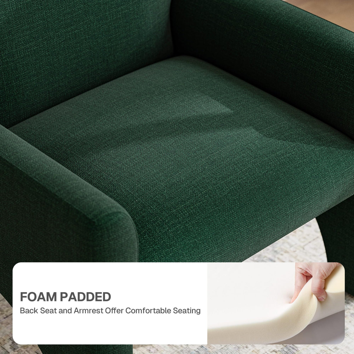 Green Upholstered Accent Chair Set of 2 with Rubber Wood Legs F1703