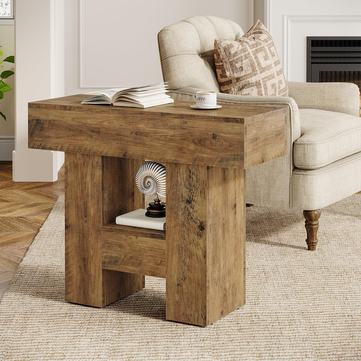 2-Tier Narrow Side Table with Storage Shelf L823