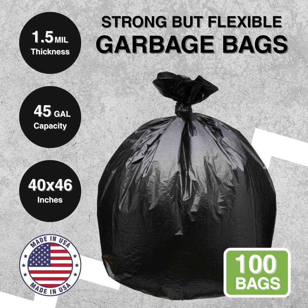 45 Gallon Black 1.5 Mil Trash Bags 100 Count X5269
