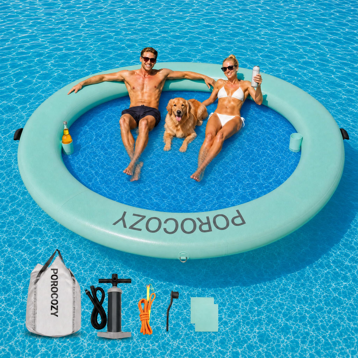 Inflatable Water Hammock with Cup Holders Q9763